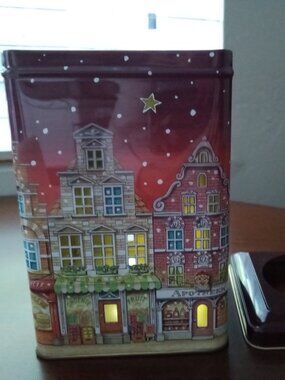 Metal village tea light tin ~ from the Netherlands HOLLAND Dutch ~ removable lid